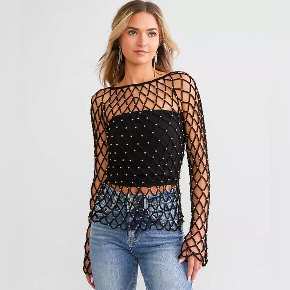 NWT VEVERET Beaded Open Stitch Sweater‎ Whimsigoth Festival Dark Romantic Size S - Picture 3 of 13